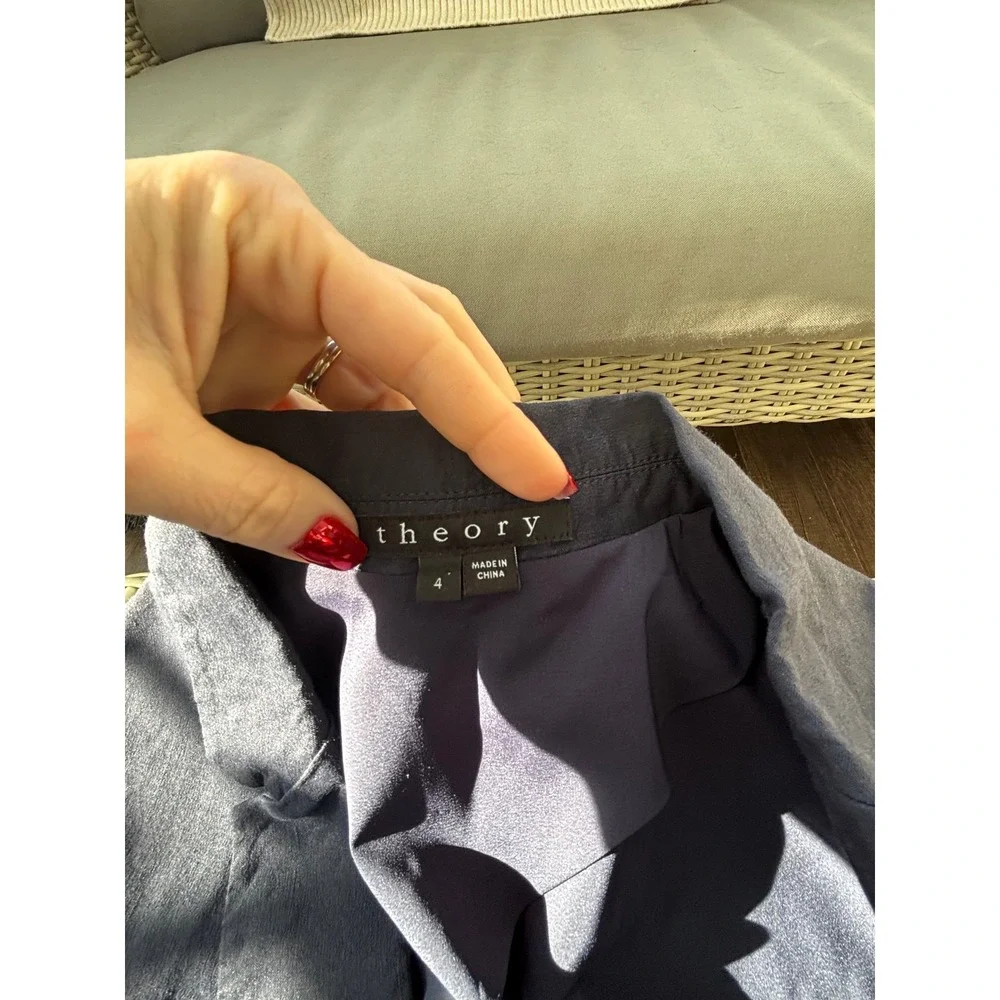 Theory Grinson Navy Linen Blend Blazer‎ 4 structured minimalist layered classic